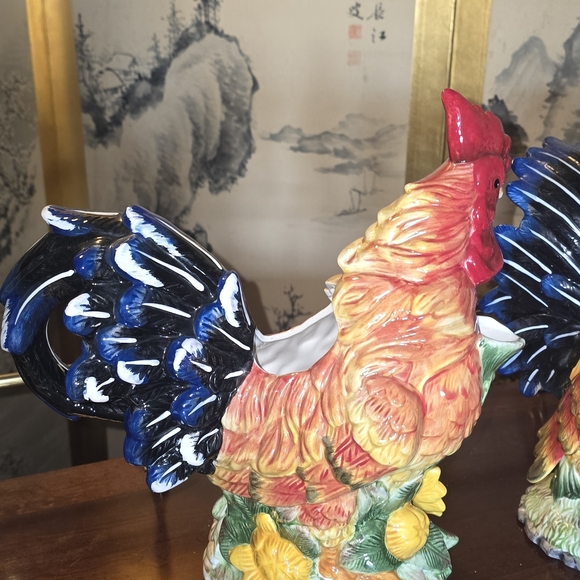 Colorful Rooster Ceramic Pitcher - Picture 4 of 5